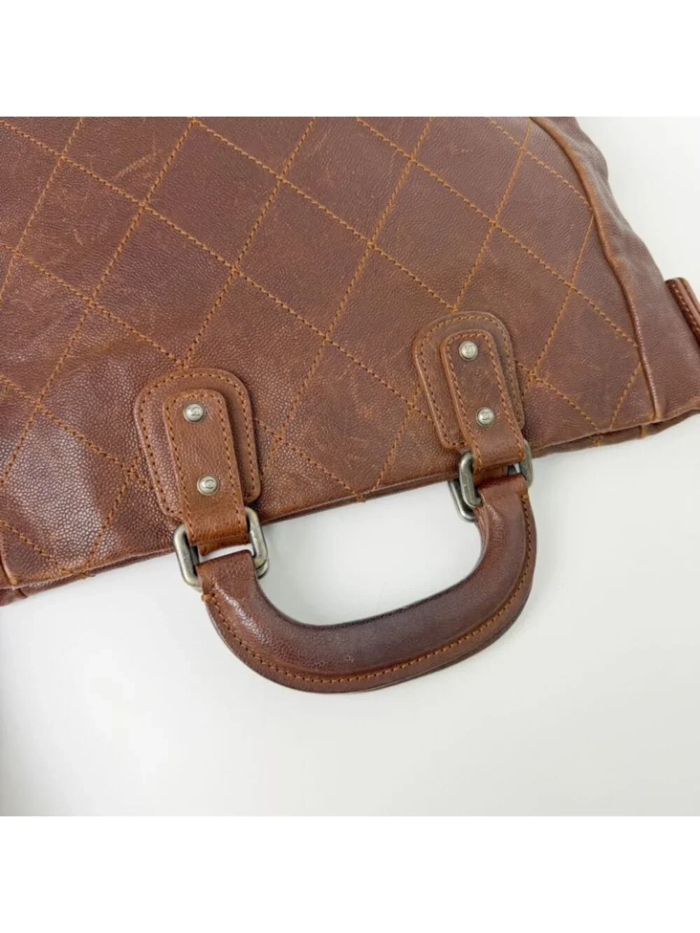 Chanel CC Logo Quilted 2-Way Shoulder Bag Leather Brown Silver Seal Vintage